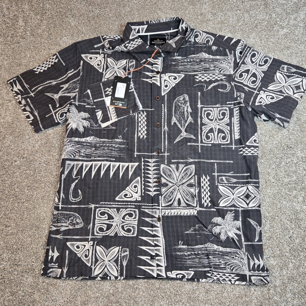 Quicksilver Waterman Collection SAMPLE Short Sleeves Button Down Shirt M Black